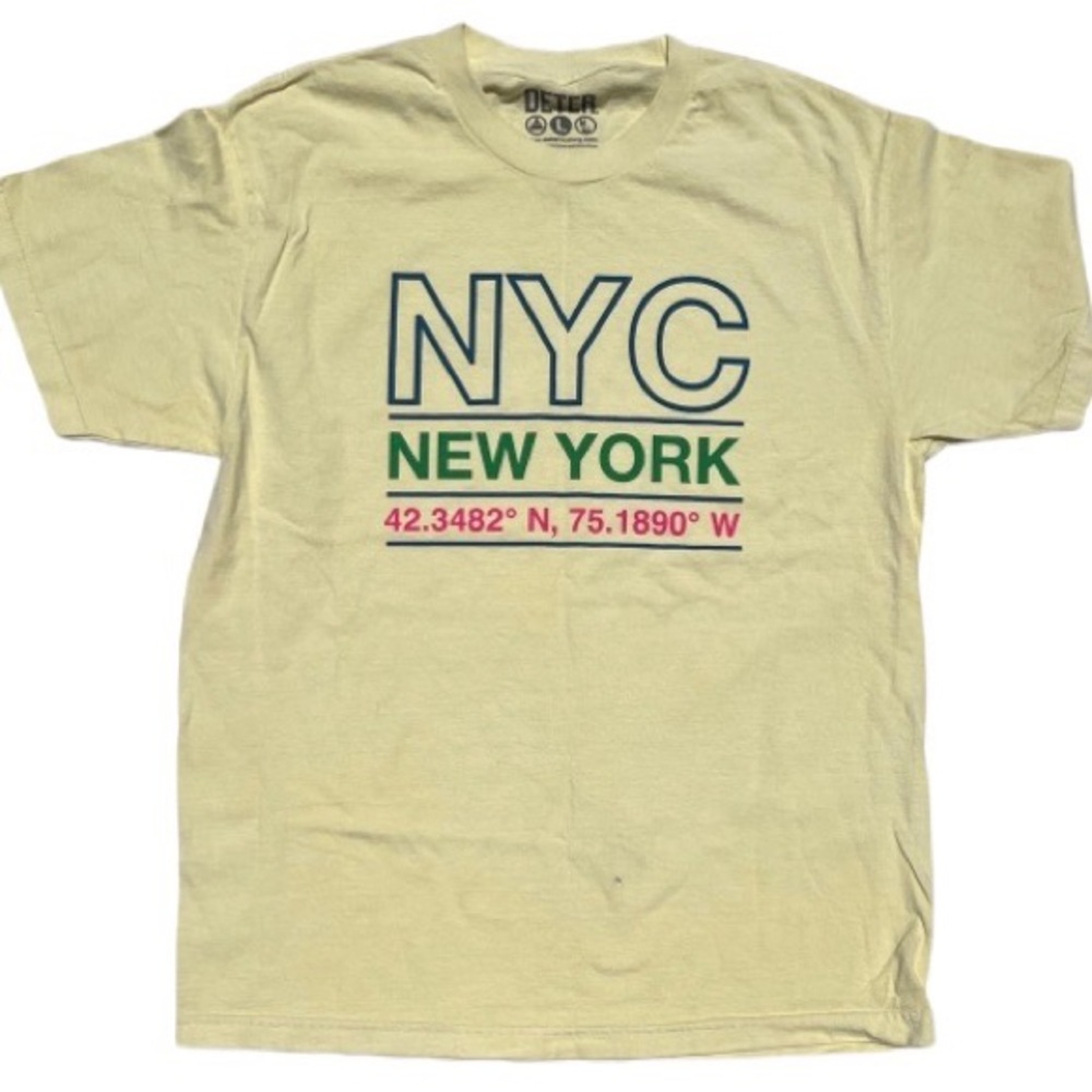Dexter New York City Coordinates NWOT light yellow t shirt